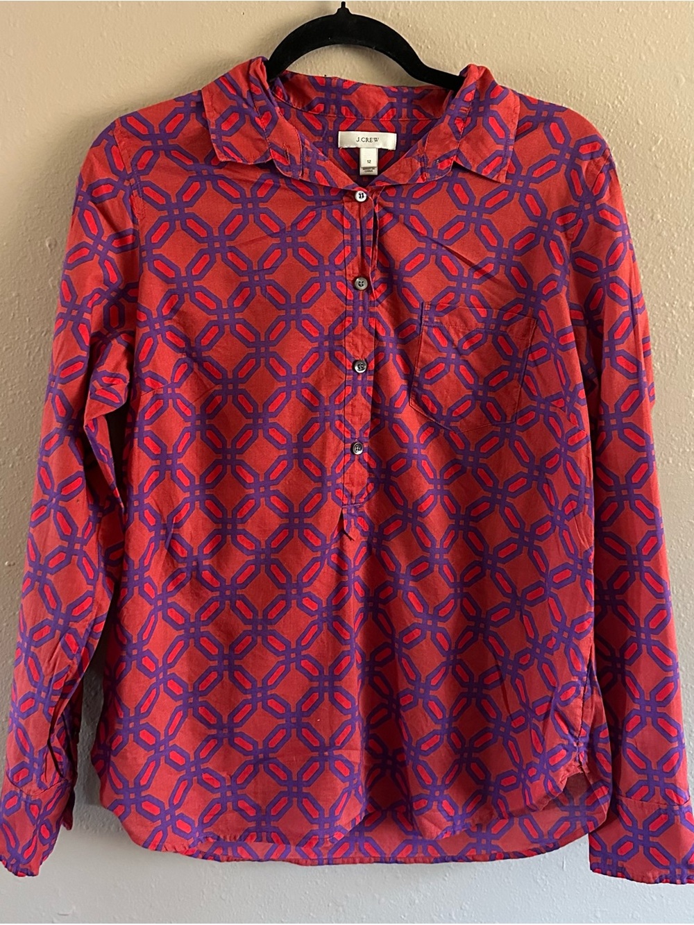 J.Crew x Ratti Italian Geo Print Trellis Popover Blouse - Women's Size 12